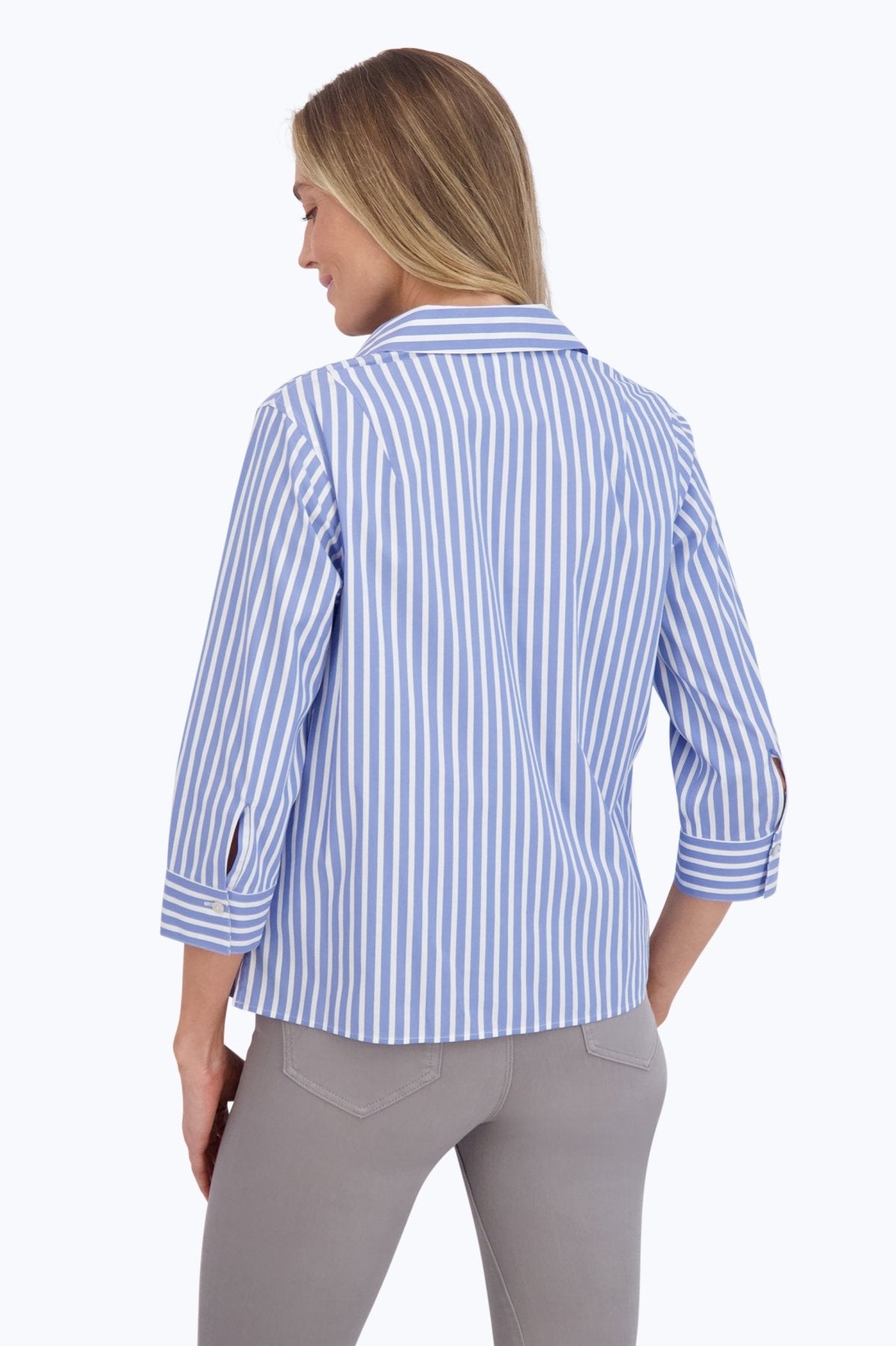 Sophia No Iron Stretch Stripe 3/4 Sleeve Popover Shirt