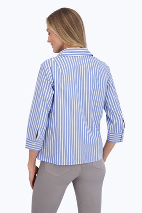 Sophia No Iron Stretch Stripe 3/4 Sleeve Popover Shirt