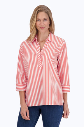 Sophia No Iron Stretch Stripe 3/4 Sleeve Popover Shirt