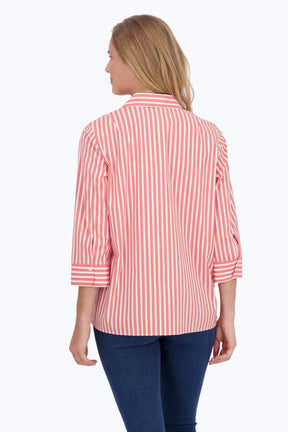 Sophia No Iron Stretch Stripe 3/4 Sleeve Popover Shirt