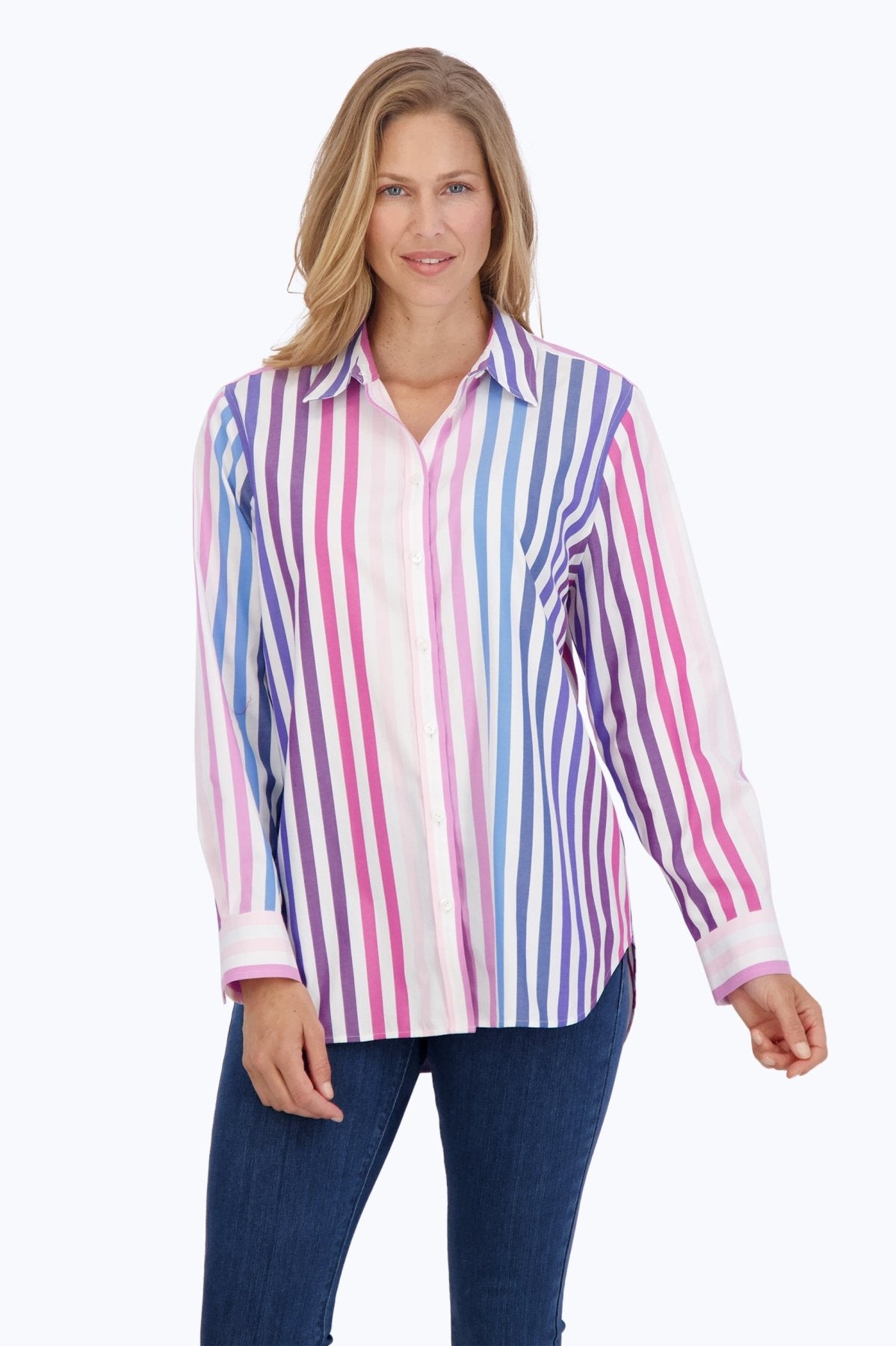 Boyfriend Pinpoint No Iron Ombre Stripe Tunic