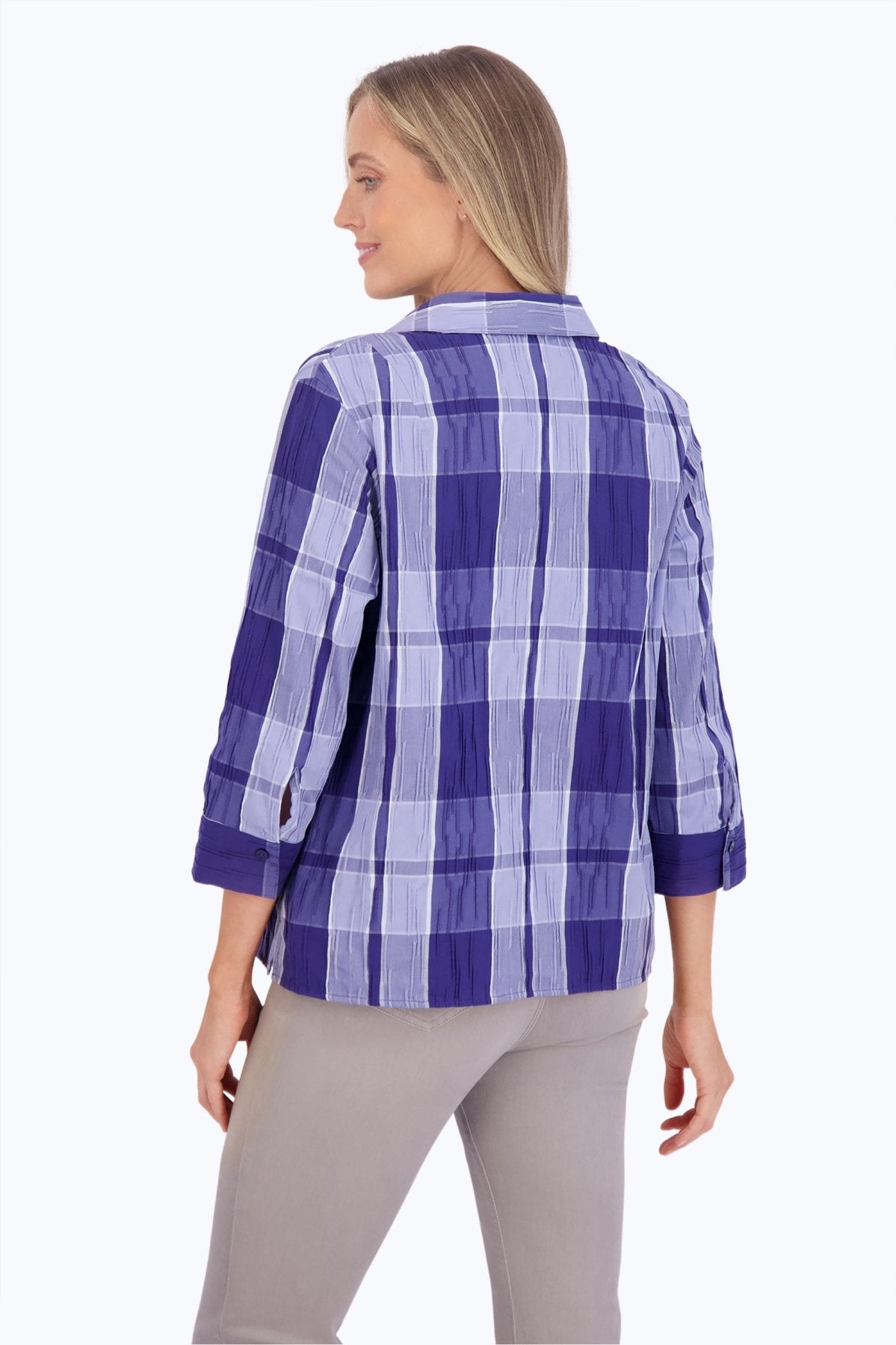 Sophia Denim Plaid Crinkle Popover