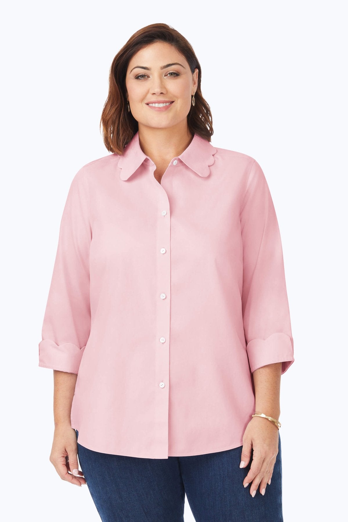 Gwen Plus Pinpoint Non-Iron Scallop Shirt