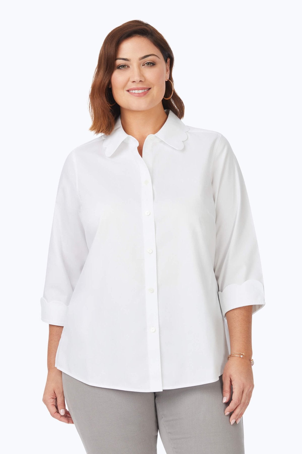 Gwen Plus Pinpoint Non-Iron Scallop Shirt