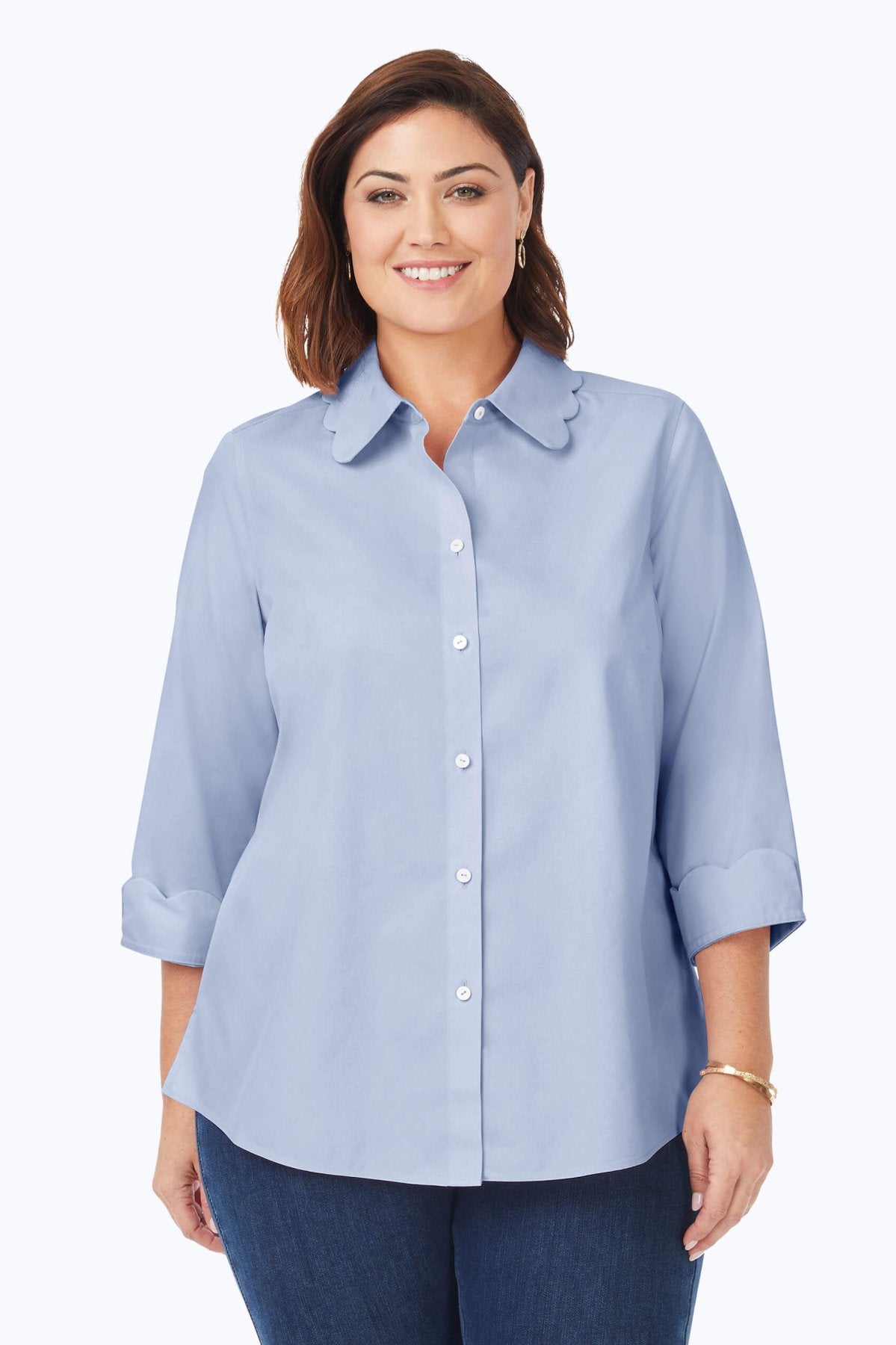 Gwen Plus Pinpoint Non-Iron Scallop Shirt