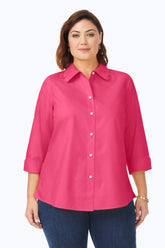 Gwen Plus Pinpoint Non-Iron Scallop Shirt #color_french rose