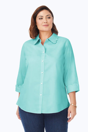 Gwen Plus Pinpoint Non-Iron Scallop Shirt