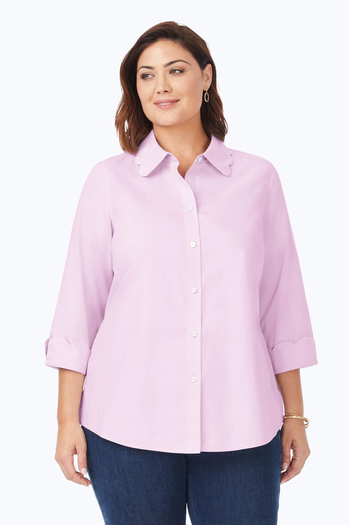 Gwen Plus Pinpoint Non-Iron Scallop Shirt