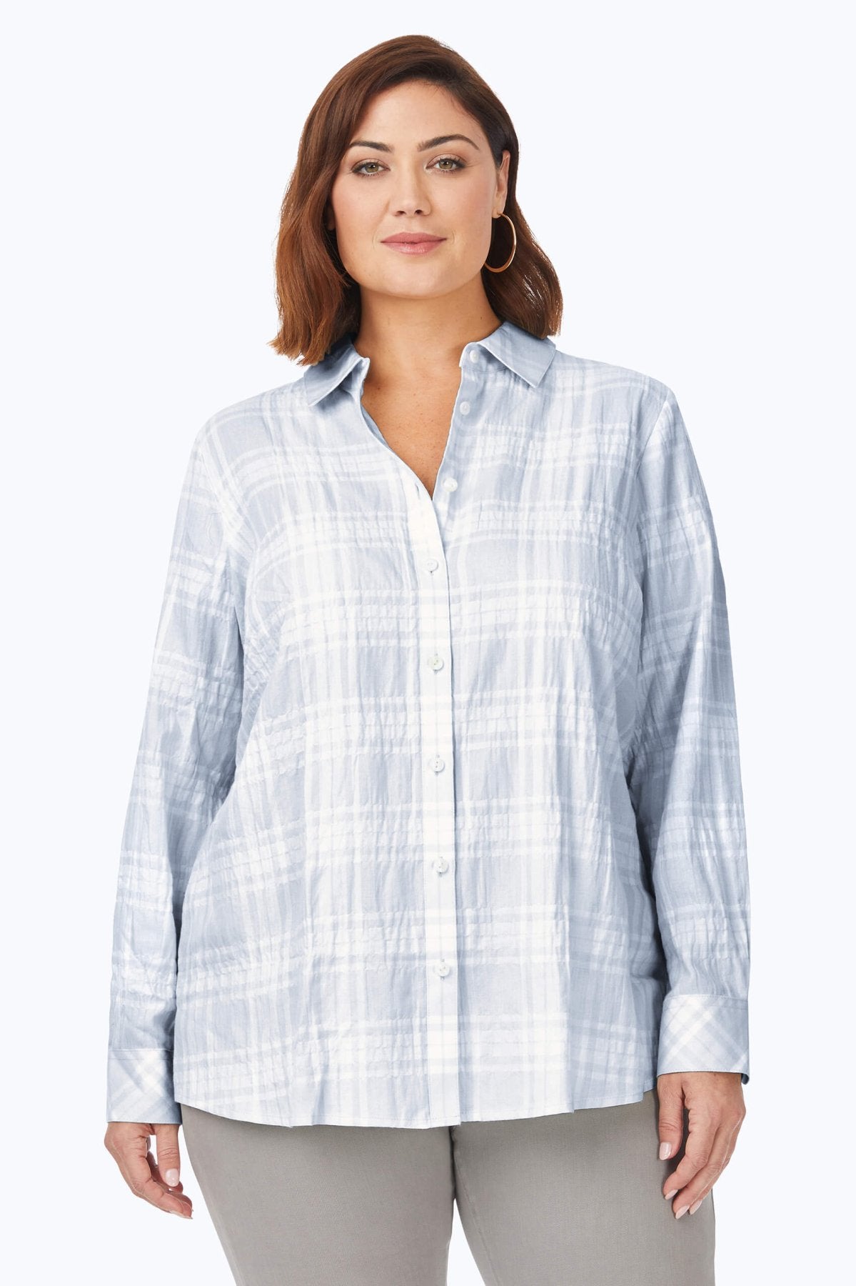 Rhea Plus Puckered Spring Plaid Shirt