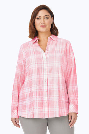 Rhea Plus Puckered Spring Plaid Shirt