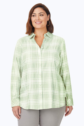 Rhea Plus Puckered Spring Plaid Shirt