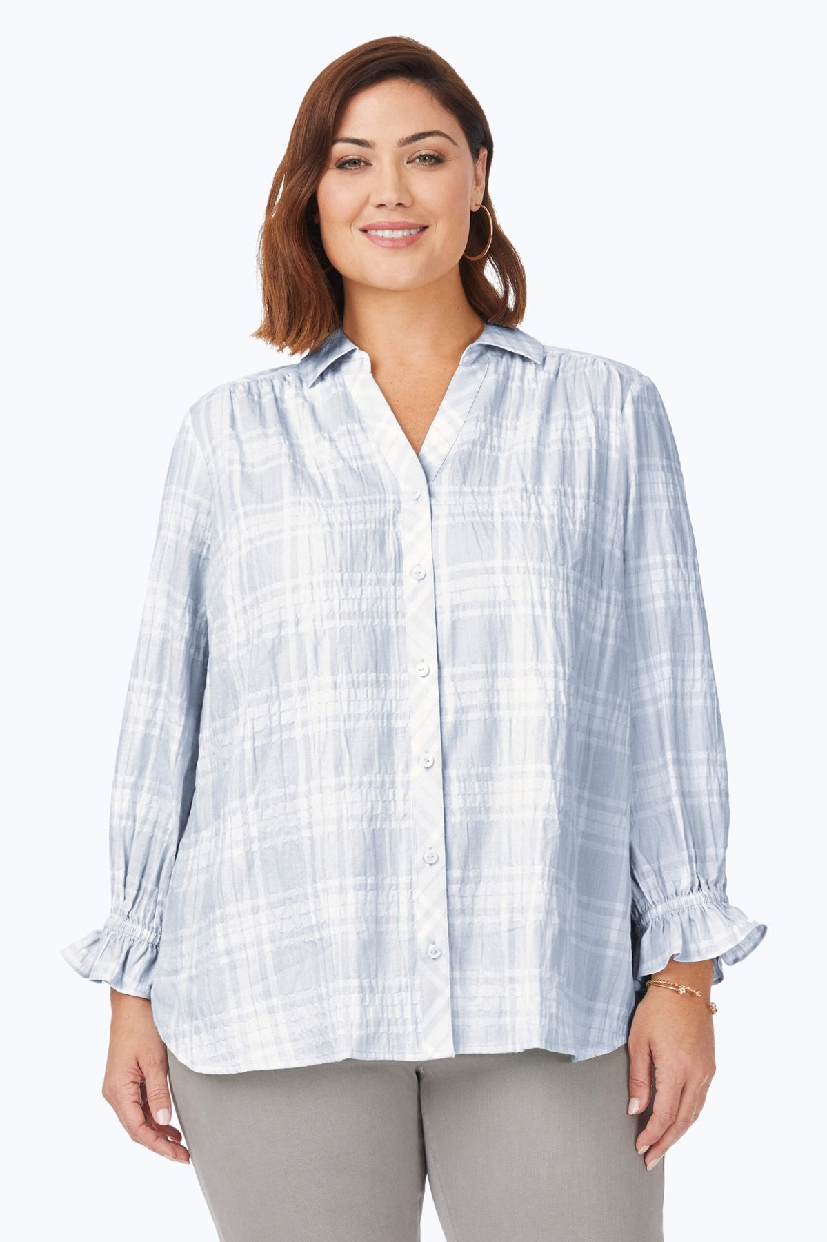 Caspian Plus Puckered Spring Plaid Shirt