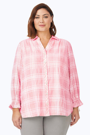 Caspian Plus Puckered Spring Plaid Shirt