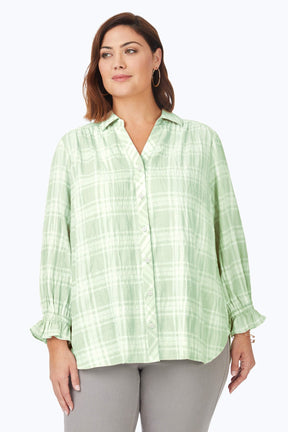 Caspian Plus Puckered Spring Plaid Shirt