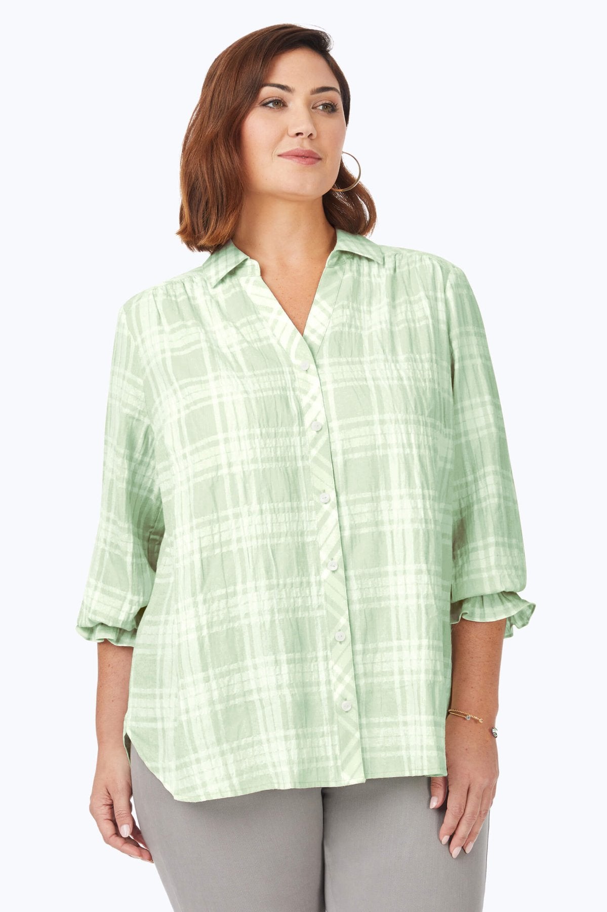 Caspian Plus Puckered Spring Plaid Shirt