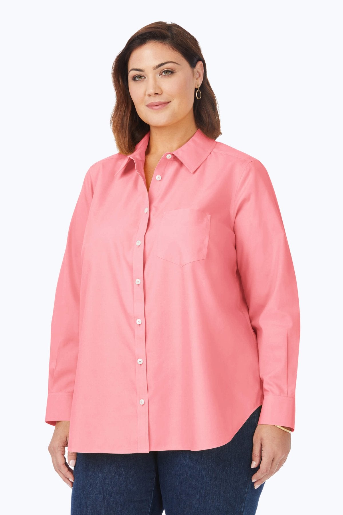 Boyfriend Plus No Iron Pinpoint Long Sleeve Tunic