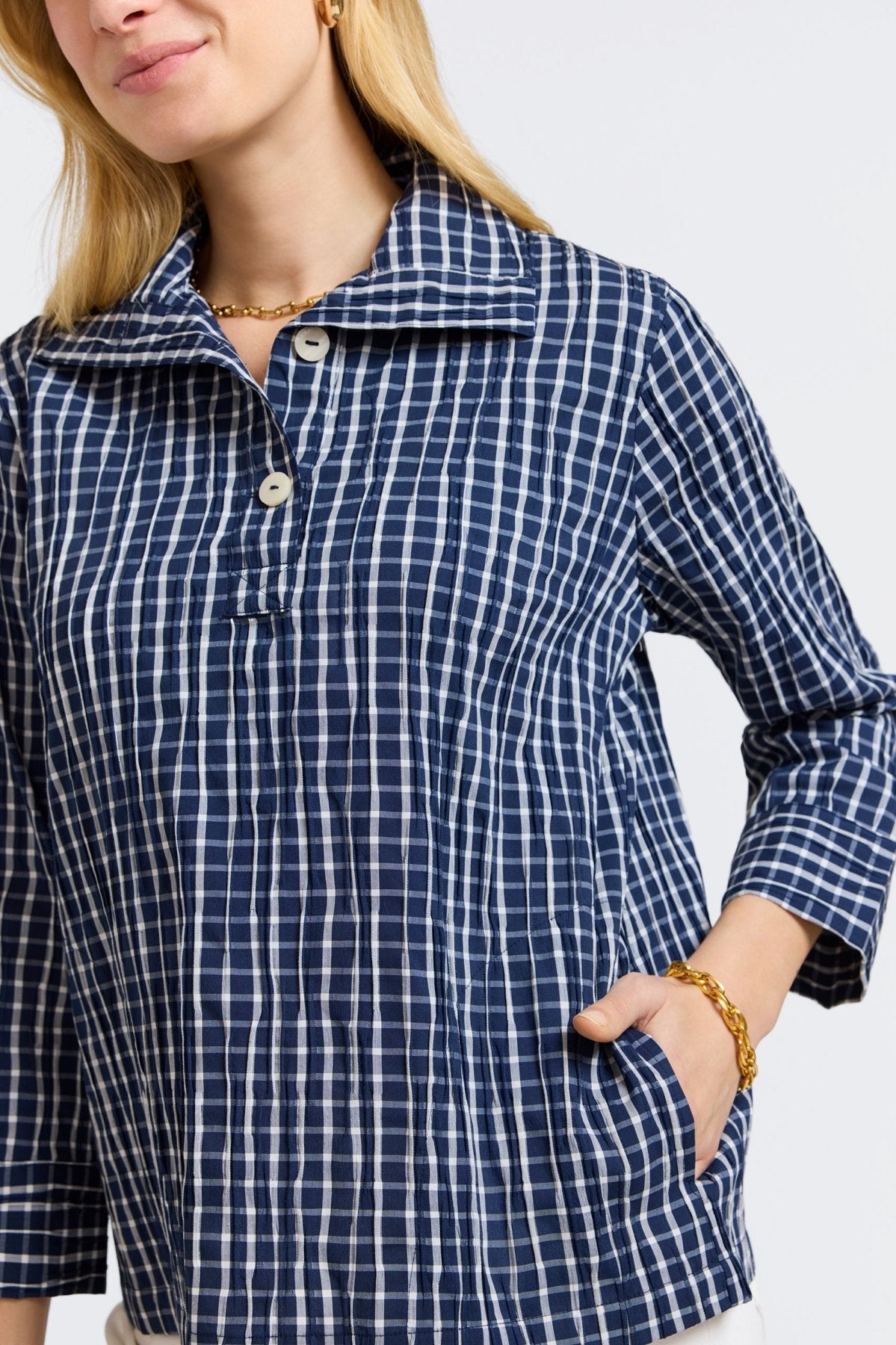 Sammy Crinkle 3/4 Sleeve Popover Shirt Jacket