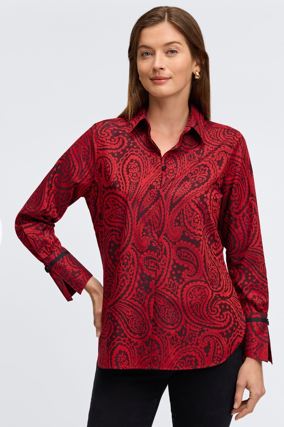 Iris No Iron Red Paisley Jacquard Tunic