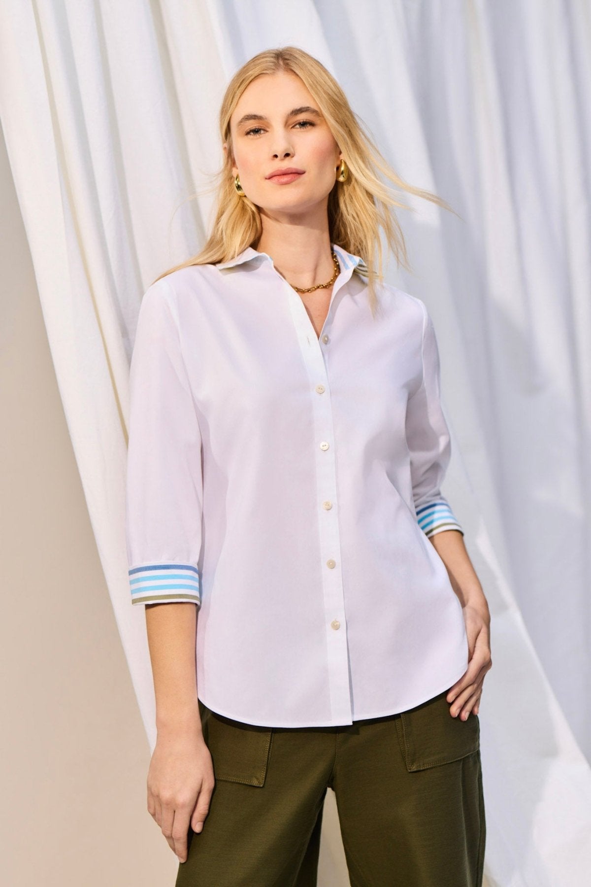 Margie No Iron Pinpoint 3/4 Sleeve Shirt