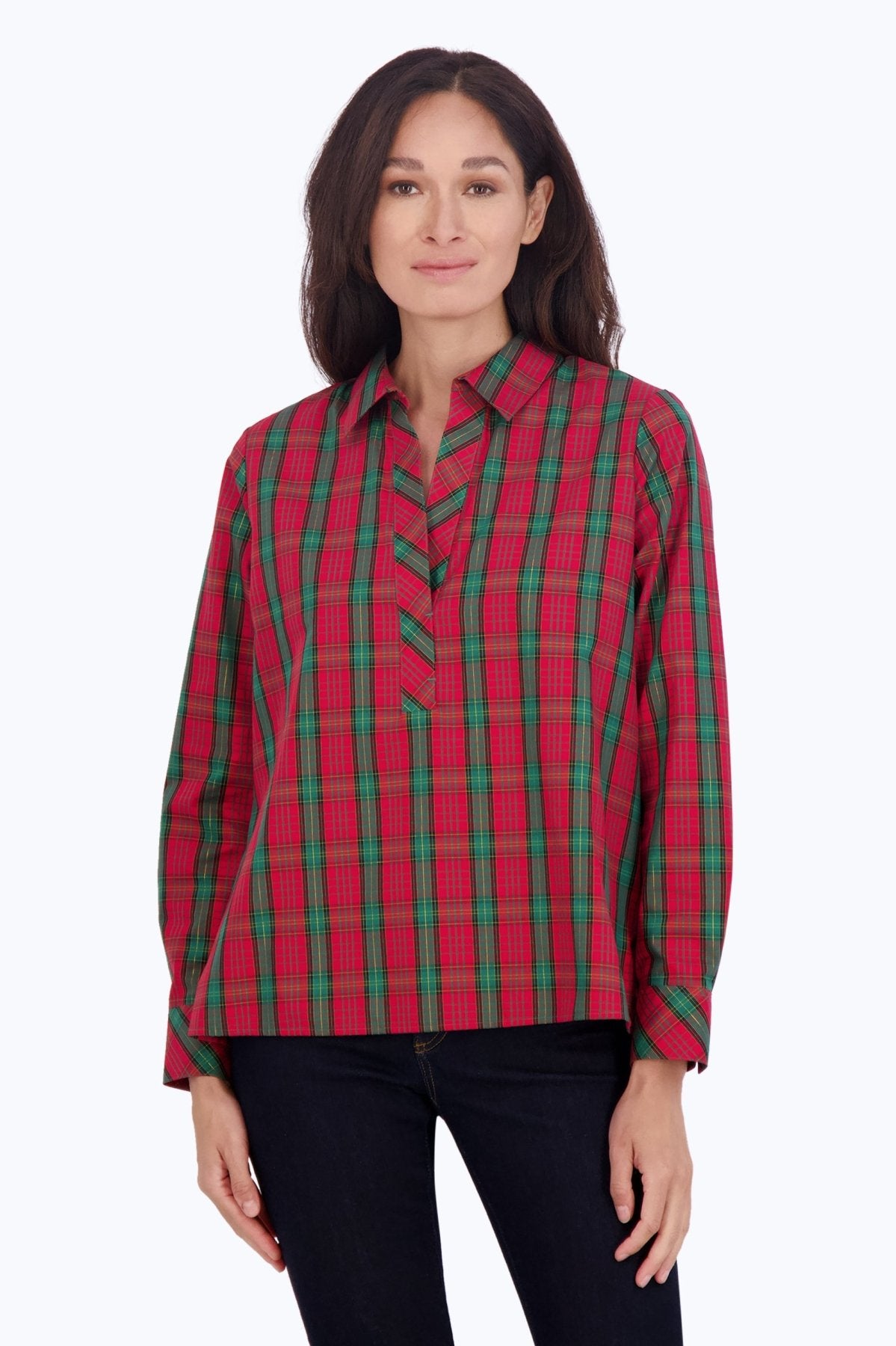 Sophia No Iron Lurex Tartan Popover