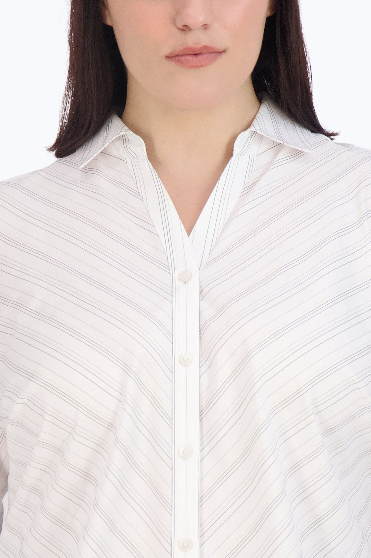 Mary Plus No Iron Lurex Stripe Shirt