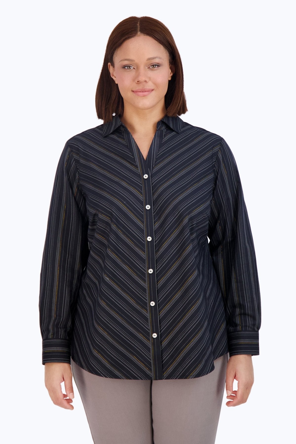 Mary Plus No Iron Lurex Stripe Shirt