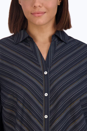 Mary Plus No Iron Lurex Stripe Shirt