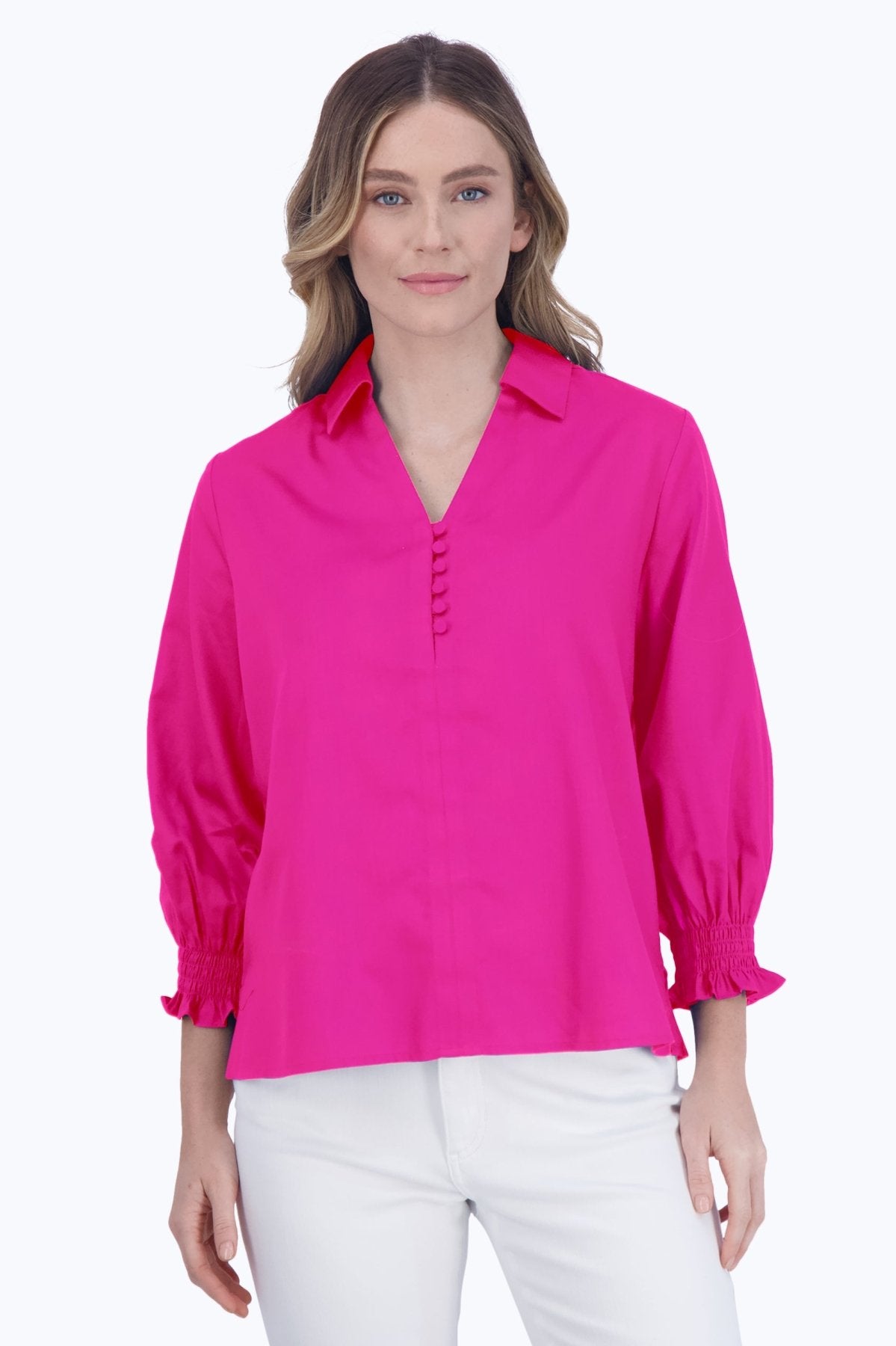 Alexis No Iron Solid Sateen 3/4 Sleeve Popover Shirt