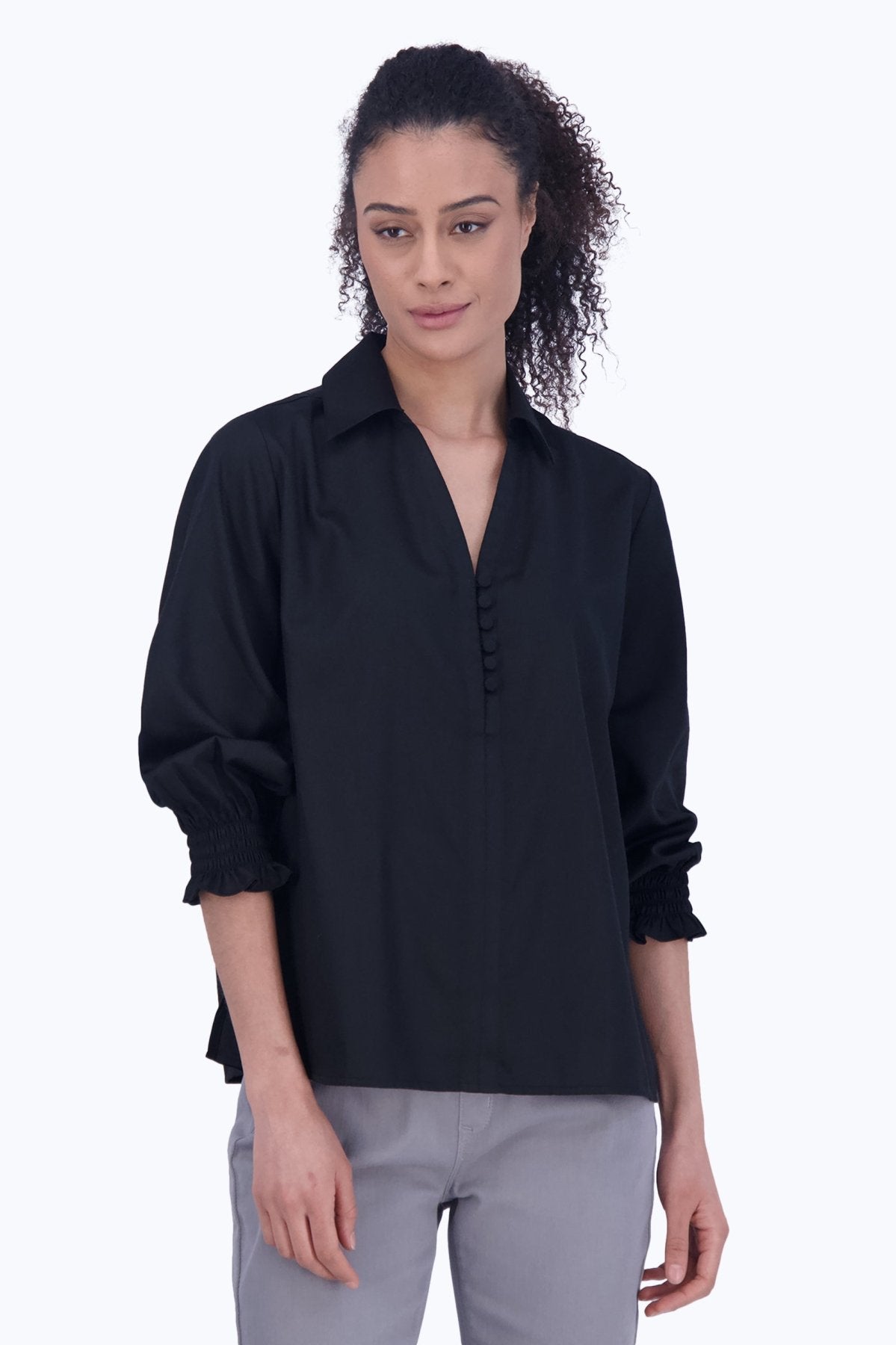 Alexis No Iron Solid Sateen 3/4 Sleeve Popover Shirt