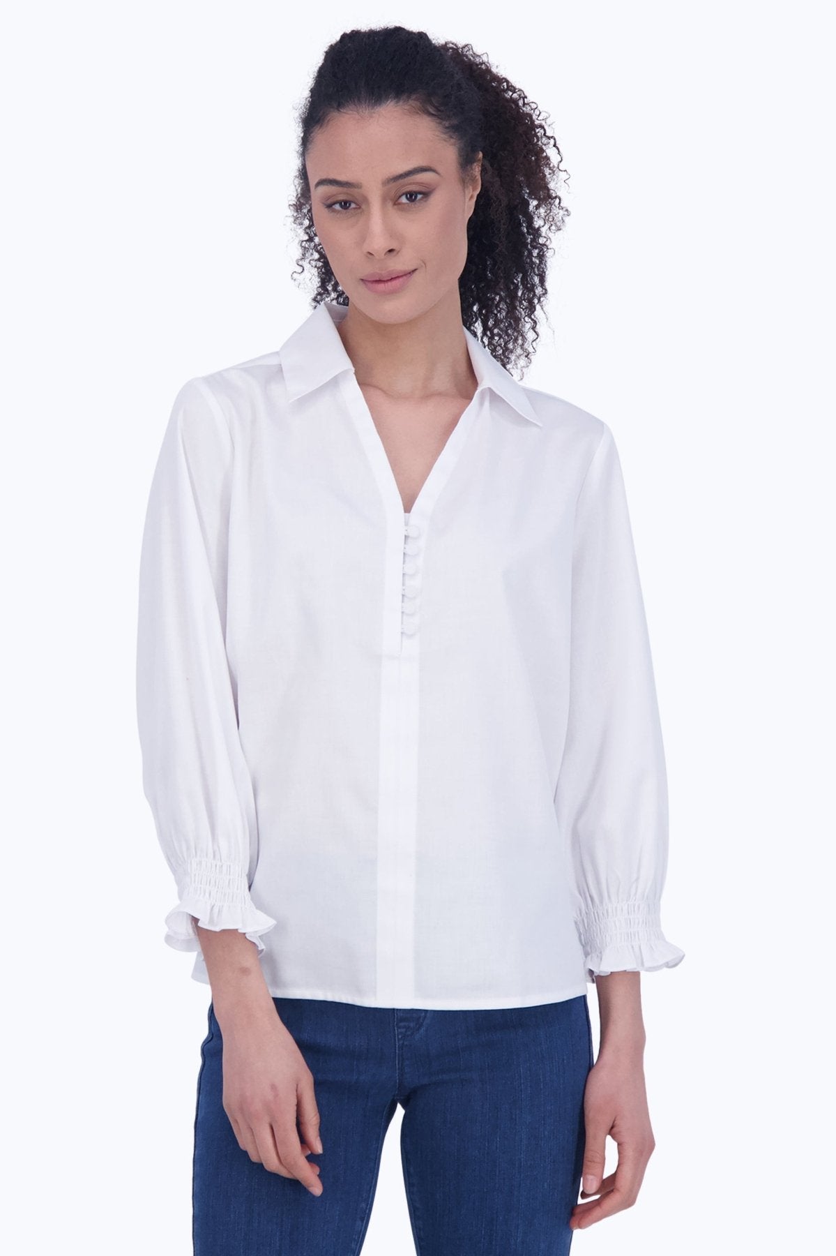 Alexis No Iron Solid Sateen 3/4 Sleeve Popover Shirt