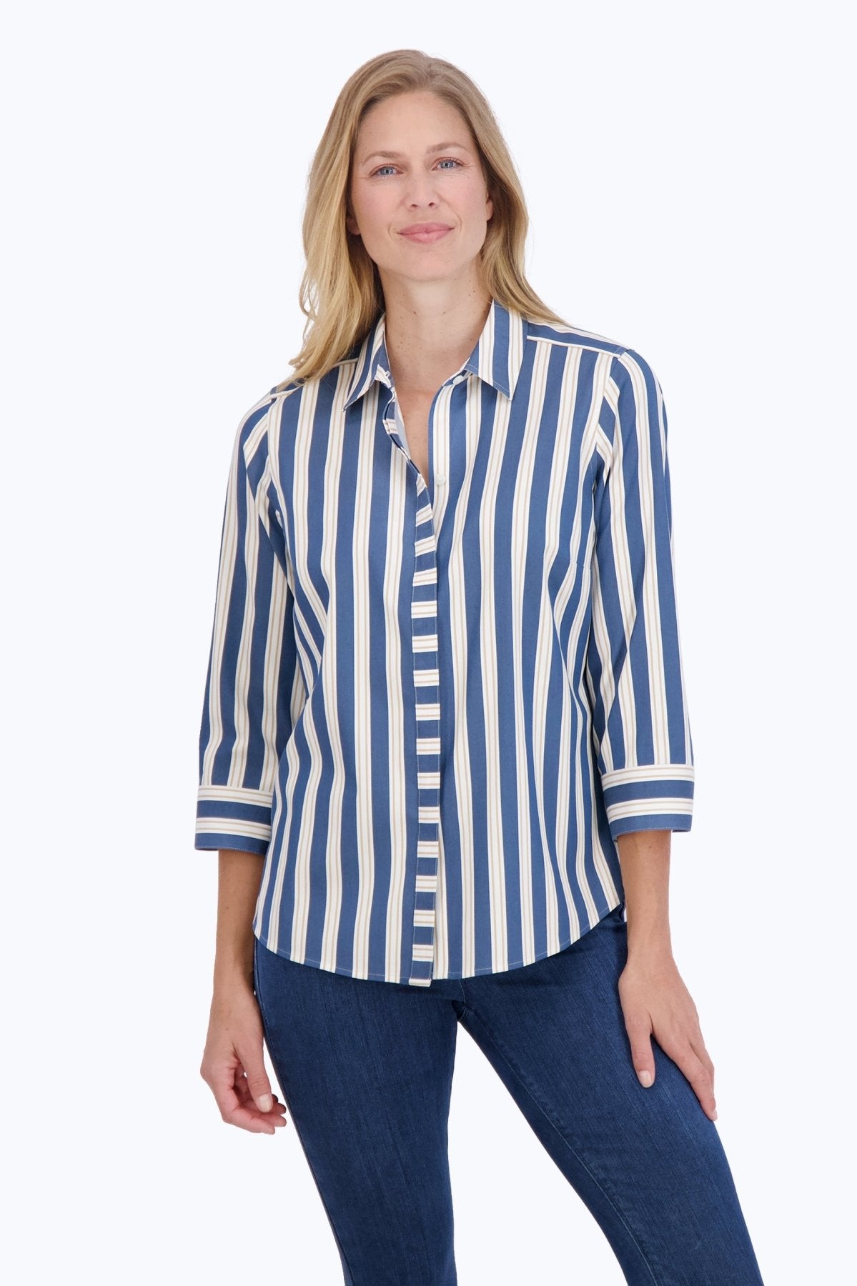 Luna Plus Stretch No Iron Indigo Stripe Shirt