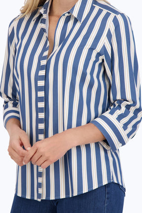 Luna Plus Stretch No Iron Indigo Stripe Shirt