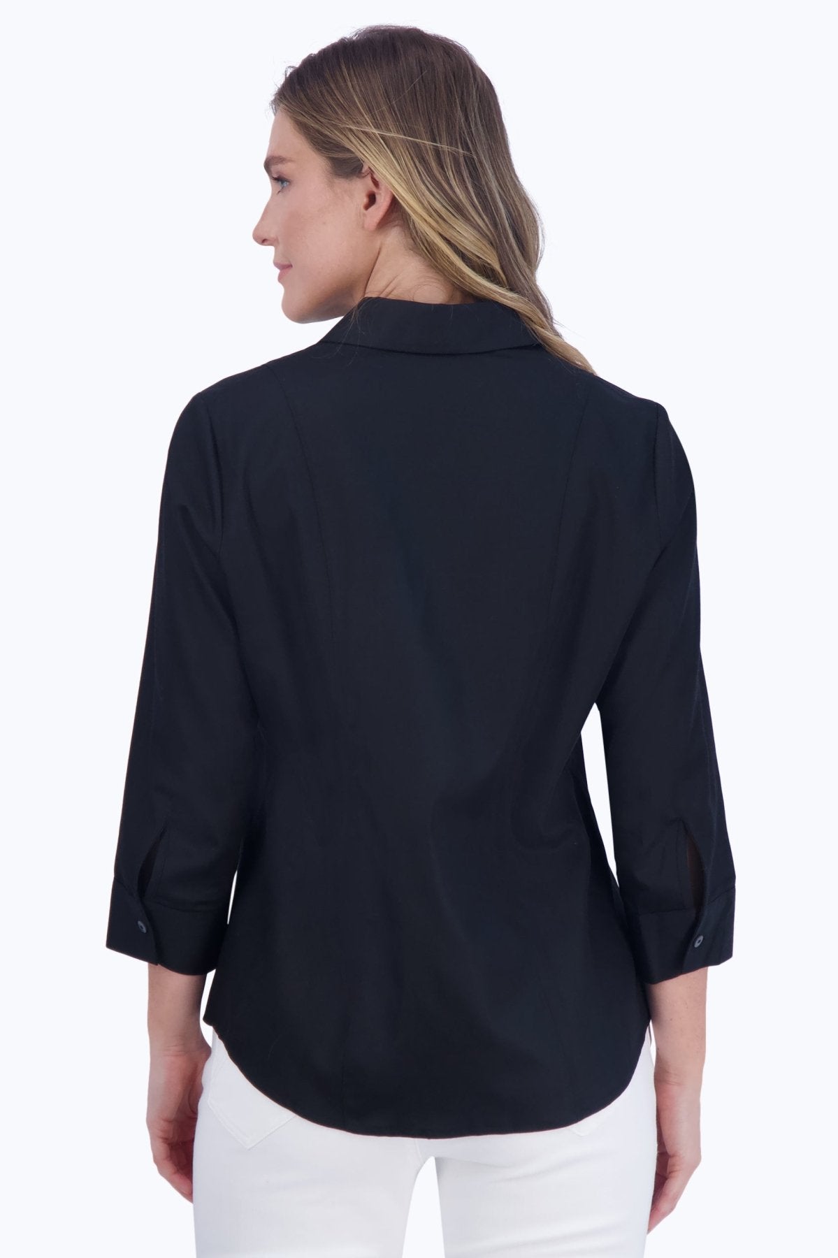 Aimee No Iron Solid Sateen Zip Front Shirt