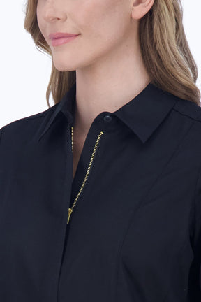 Aimee No Iron Solid Sateen Zip Front Shirt