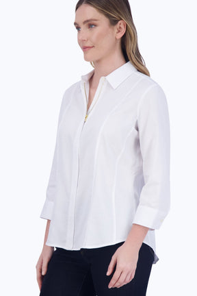 Aimee No Iron Solid Sateen Zip Front Shirt