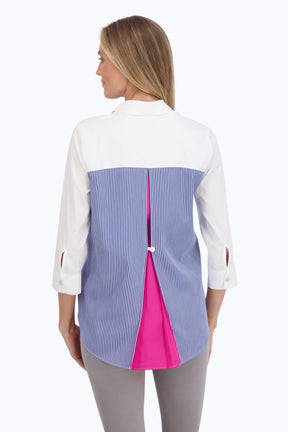 Kelly No Iron Stretch Colorblock Stripe 3/4 Sleeve Shirt