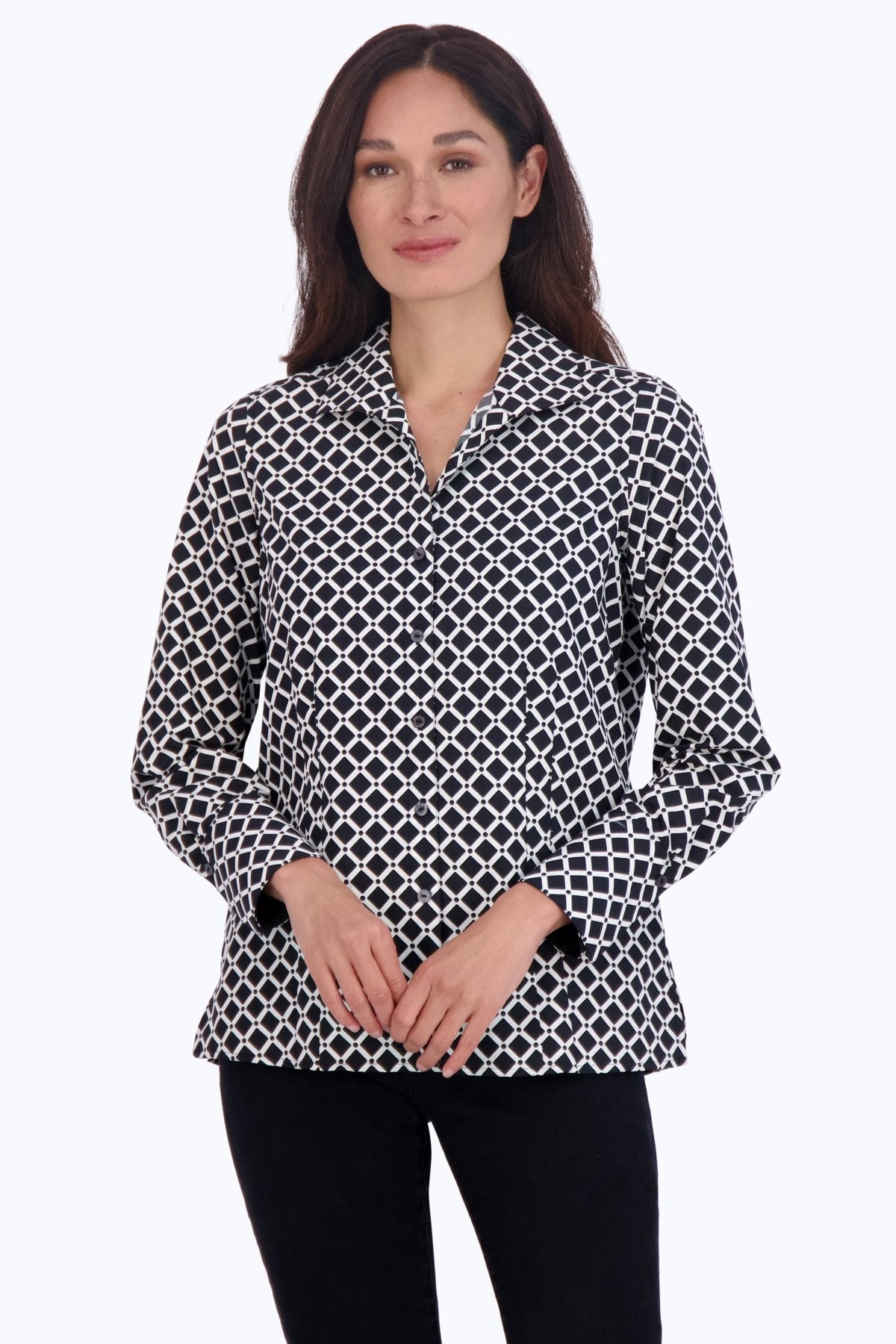 Katie Diamond Grid Long Sleeve Shirt