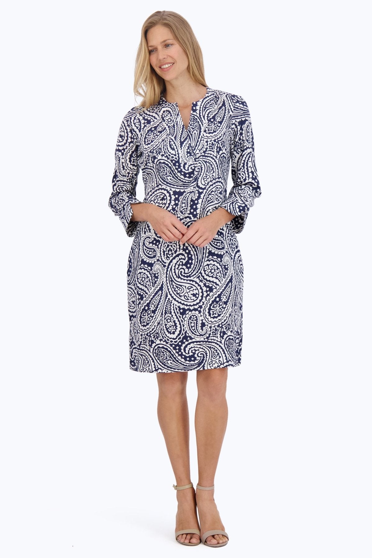 Vena No Iron Navy Paisley Dress