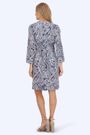 Vena No Iron Navy Paisley Dress