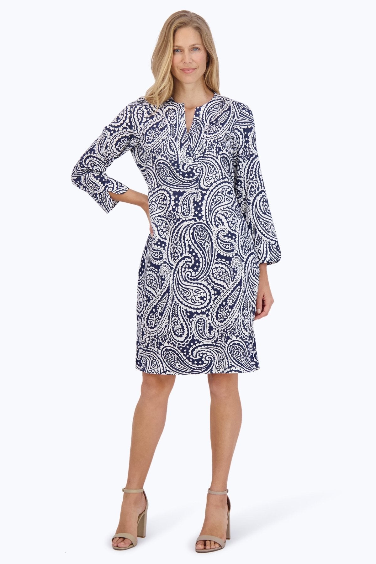 Vena No Iron Navy Paisley Dress