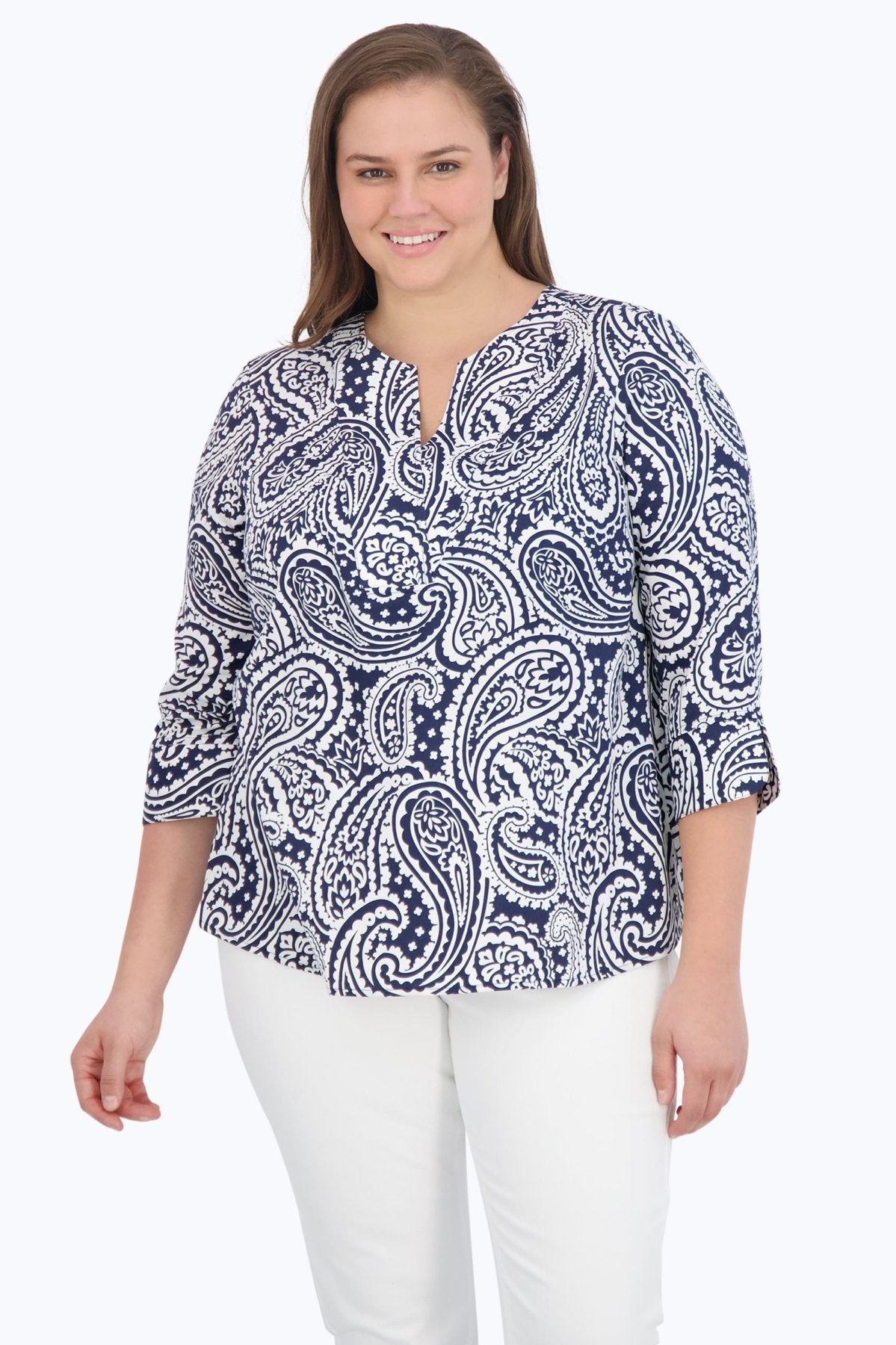 Vena Plus No Iron No Iron Navy Paisley Popover