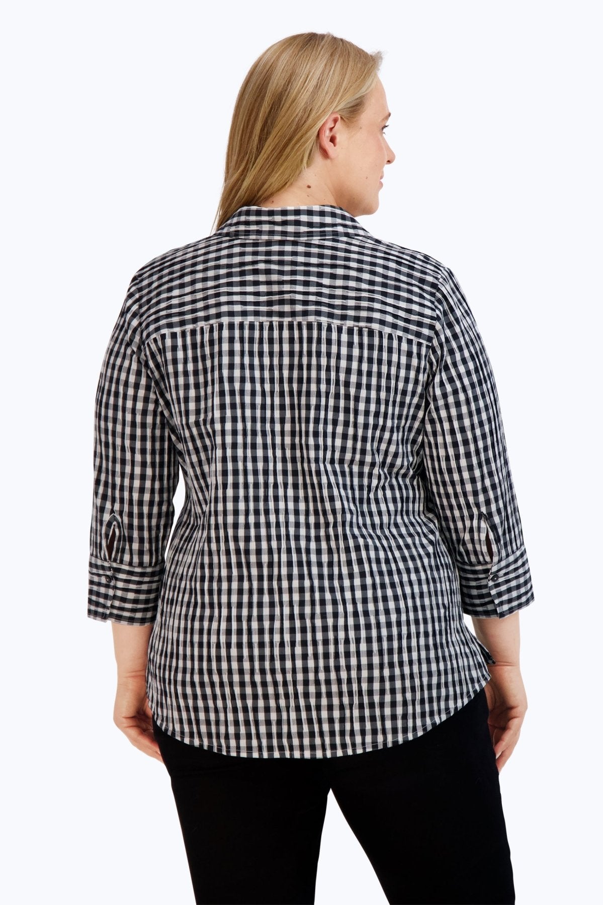 Mary Plus Crinkle Gingham Combo Shirt