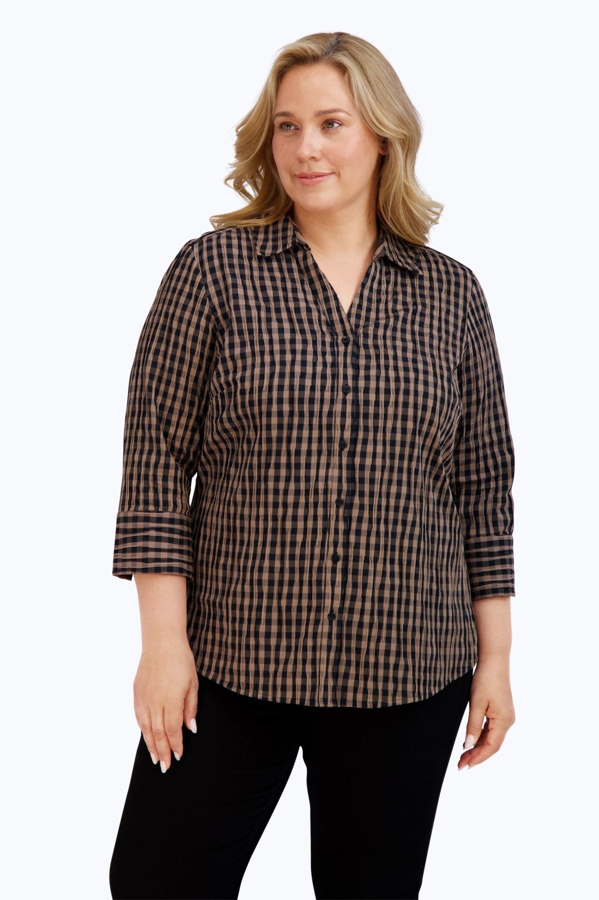 Mary Plus Crinkle Gingham Combo Shirt