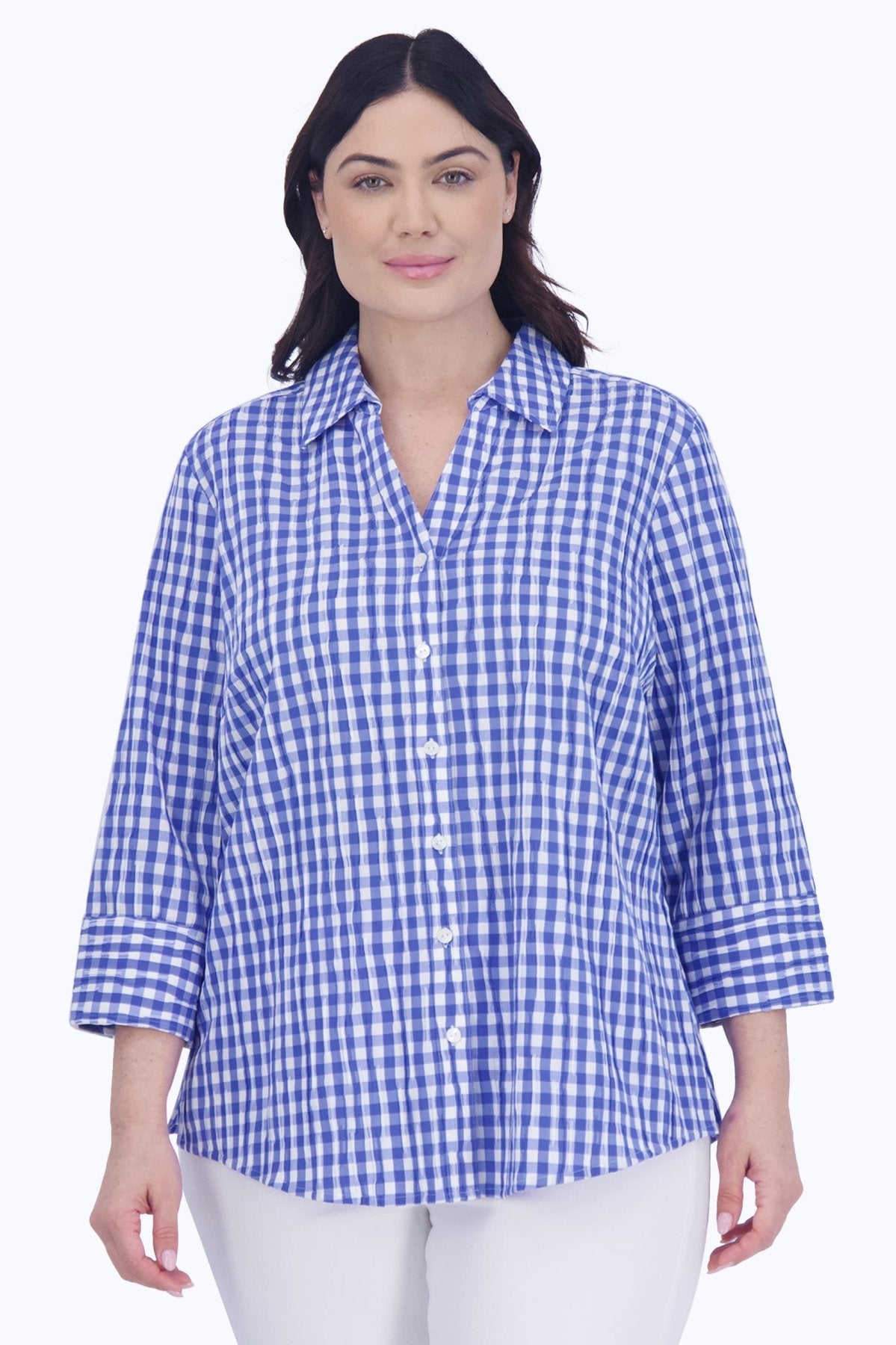 Mary Plus Crinkle Gingham Combo Shirt