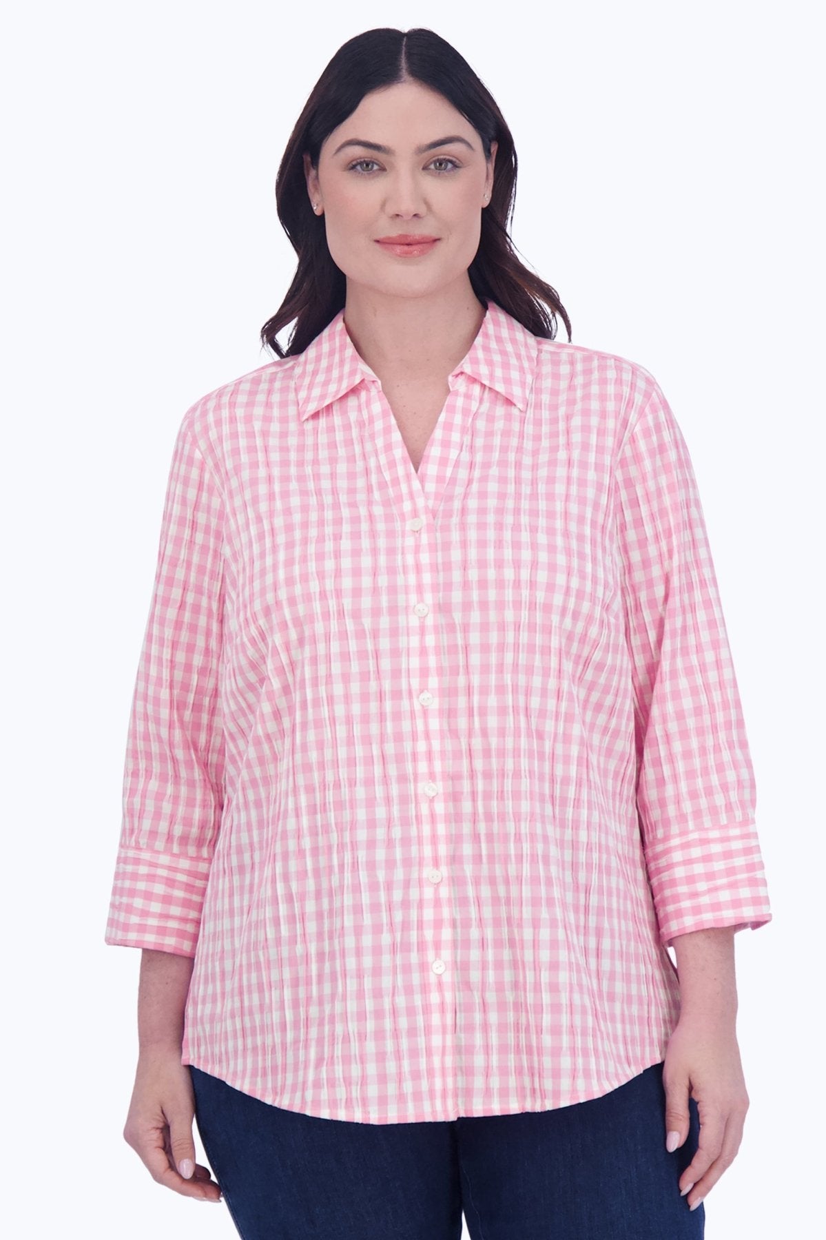 Mary Plus Crinkle Gingham Combo Shirt