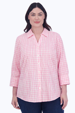 Mary Plus Crinkle Gingham Combo Shirt