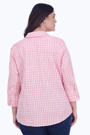 Mary Plus Crinkle Gingham Combo Shirt