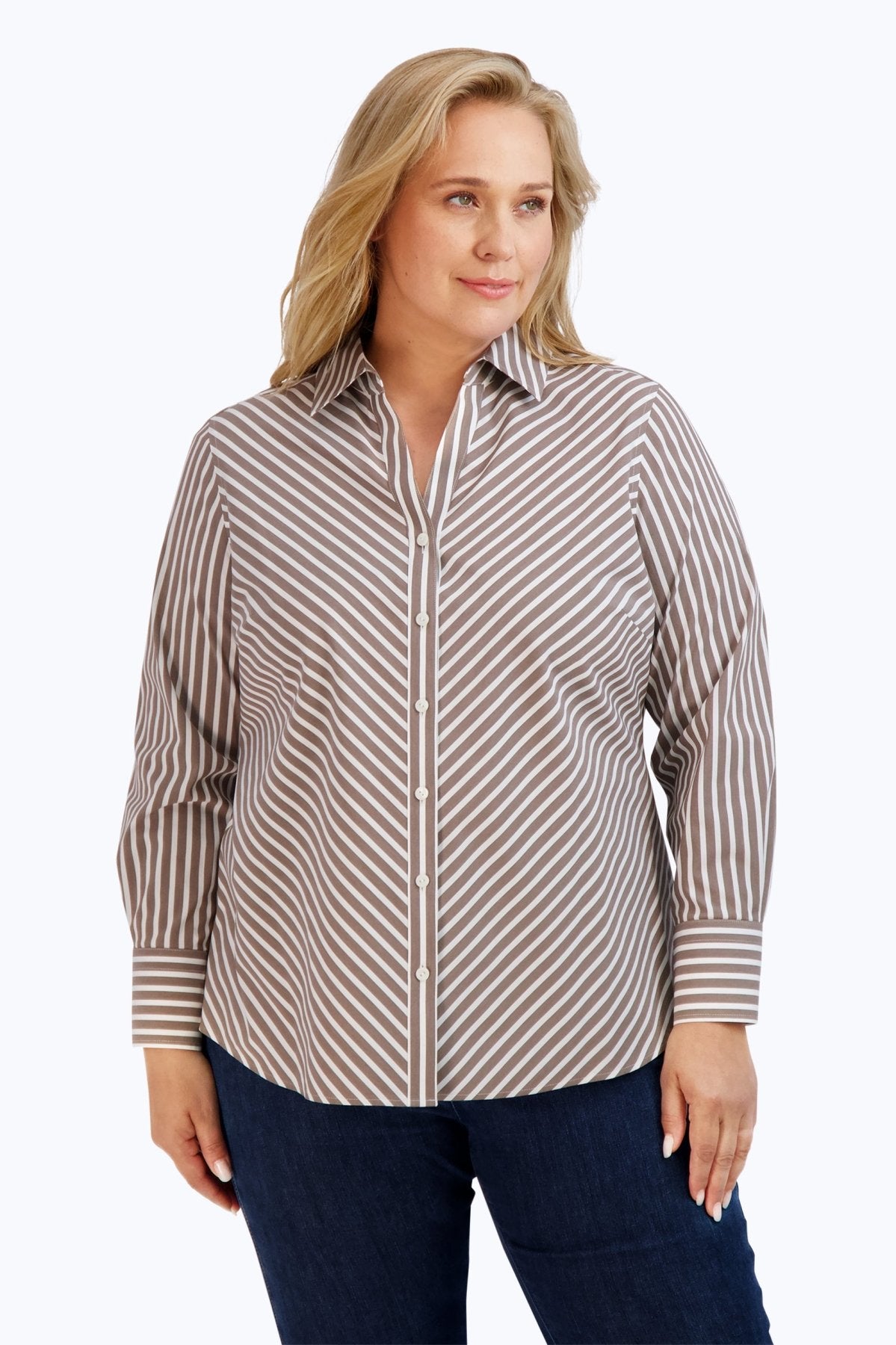 Mary Plus Stretch No Iron Stripe Shirt