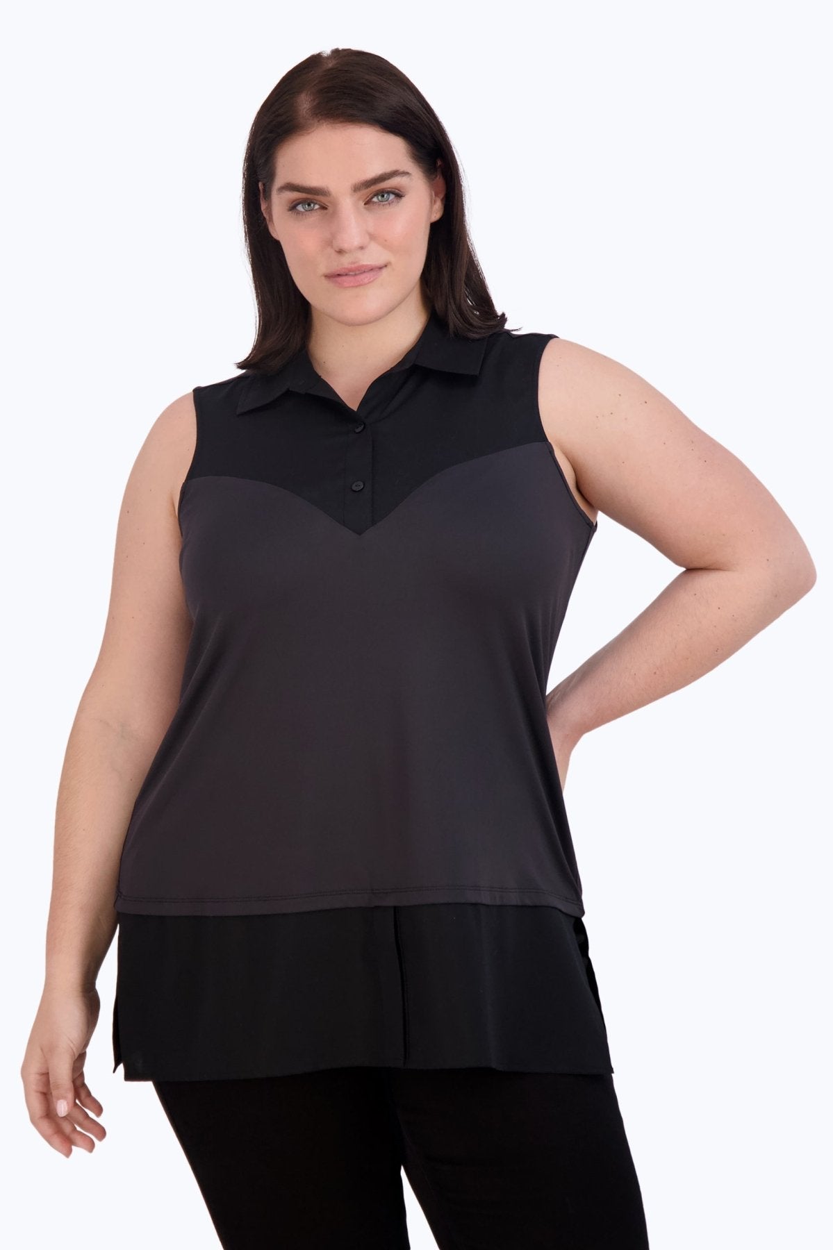 Sasha Plus Knit-Woven Sleeveless Layering Tunic