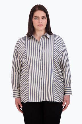 Jackie Plus Non-Iron Navy Stripe Shirt